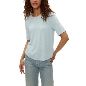 T-shirt décontracté pour femme en coton 100 % de haute qualité, motif uni, jersey teint, design compressé, col rond, manches courtes - Product Image 3