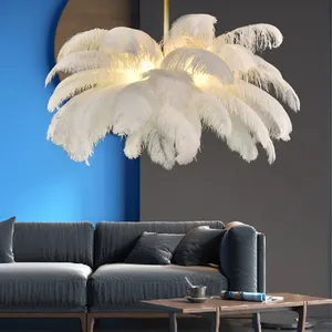 Modern İskandinav küçük bakır avize devekuşu tüy kolye işıklar ev dekorasyon için restoran aydınlatması oturma odası için