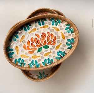 Nueva llegada para hoteles caseros, bandeja de ratán de madreperla para mesa de centro, bandeja tejida a mano, bandeja Natural a precio competitivo - Product Image 2