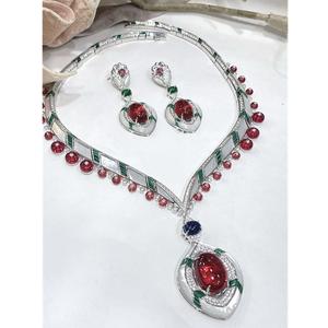 Finition argentée chic Moissanite déclaration collier boucles d'oreilles ensemble femmes mariage traditionnel fiançailles cadeau fête porter des bijoux - Product Image 1