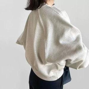 Pull-over à manches longues col rond patchwork personnalisé pour femmes couleur unie 380g sweat à capuche en molleton de coton - Product Image 5