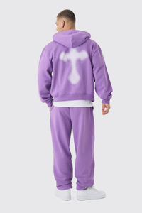 Survêtement surdimensionné 100% coton, logo imprimé à l'écran, pantalon avec strass et sweat à capuche zippé, survêtement d'hiver 2026 pour hommes - Product Image 5