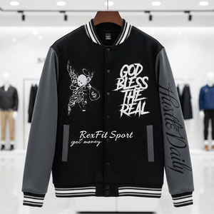 Veste de baseball RexFit Sport personnalisée pour homme, style Letterman, avec manches en cuir et logo brodé, idéale pour l'hiver - Product Image 2