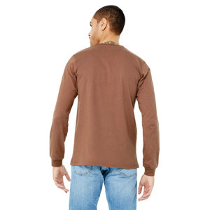 OEM personalizado Unisex Castaño cuello redondo manga larga Camiseta 100% Airlume algodón secado rápido ligero suave y duradero Ajuste de gran tamaño - Product Image 3