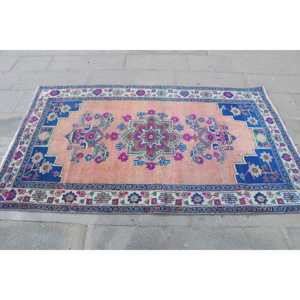 Tapis turc vintage 4,2x6,46 pi (127x197 cm), tapis bleu rose à motifs floraux - Product Image 4