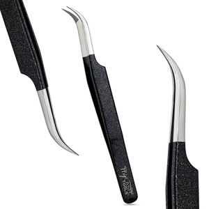 Pinzas de extensión de pestañas a granel Pinzas de volumen de pestañas clásicas curvas Punta delgada Antideslizante Curvada Agarre fácil Nunca se desliza - Product Image 1