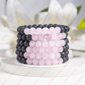 Premium Quality Lava Diffuser With Rose Quartz 8mm Round Beaded <b>Bracelet</b> Natural <b>Healing</b> Gemstone For Meditation Everyday Wear - Product Image 1