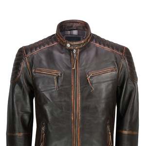 Fazn Industry Best Quality <b>Long</b> Thin Genuine <b>Leather</b> Stand Collar Front Logo Men's Winter Premium <b>Leather</b> Men's <b>Jackets</b> - Product Image 5