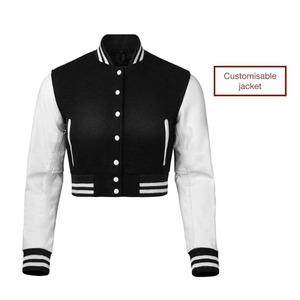 เสื้อแจ็คเก็ตวาร์ซิตี้แบบครอปสำหรับผู้หญิง FIT FORNESS INTL ปักลายพิมพ์ตามสั่ง ดีไซน์สไตล์วิทยาลัยย้อนยุค แห้งเร็ว ปลายแขนเสื้อแบบริบ - Product Image 2