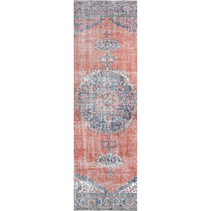 Alfombras de Lana Anudadas a Mano Rojo Anaranjado Vintage, Alfombras Grandes de Jaipur para Sala de Estar, Pasillo, Alfombra Grande Nueva con Medallón - Product Image 1