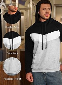 Sudadera con capucha de diseño de bloque de color para hombre con bolsillo de canguro mangas largas para la comodidad diaria de invierno y estilo casual de moda - Product Image 5