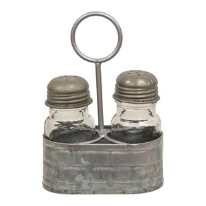 Utensilios de cocina para el hogar Juego de soporte de sal y pimienta galvanizado Juego de sal y pimienta de estaño de mesa de diseño antiguo - Product Image 5
