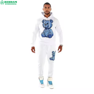 Sweat à capuche personnalisé Streetwear en coton épais écologique, ensemble de survêtement coupe droite avec pantalon évasé - Product Image 3