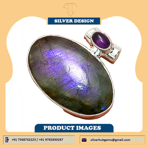 Pendentifs en labradorite violette naturelle, pendentif en pierre précieuse de créateur, cabochons en labradorite violette, collier pendentif pour femmes - Product Image 4