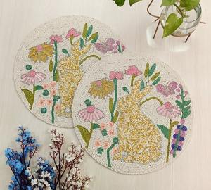 Luxury Red Embroidery <b>Beaded</b> <b>Placemats</b> Eco-Friendly Wedding Dining Table Decor Handmade Waterproof Customizable India - Product Image 5