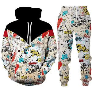 New High Quality Autumn Hoodie Set Manufacturers Custom Logo Polyester/Cotton Sublimation Plain Dyed Fleece Crewneck <b>Men</b> - Product Image 3