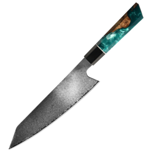 มีดเชฟเหล็กดามัสกัสแบบญี่ปุ่นด้ามจับไม้เรซินที่ปลอดภัยสำหรับเครื่องล้างจานผลิตตามสั่ง - Product Image 1