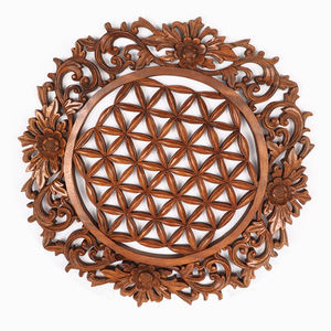 Décoration de la maison Paulownia en bois gravé Relief Antique Design gros fleur thème maison/chambre ornement - Product Image 1