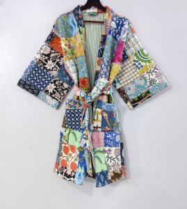 Veste matelassée unisexe faite à la main en pur coton manteau d'hiver indien Robe Kimono réversible respirante et longue longueur - Product Image 1