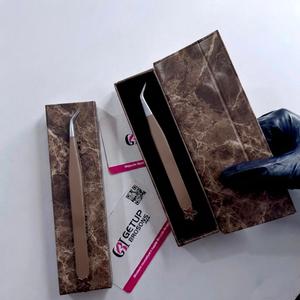 Pinzas para Extensión de Pestañas con Logotipo Personalizado, Pinzas de Acero Inoxidable Marrón Mate con Caja de Empaque Magnética de Mármol - Product Image 4