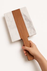 เขียงทรงสี่เหลี่ยมไม้อะคาเซียและหินอ่อนพร้อมที่จับบอร์ดชีสหรูหราอุปกรณ์ตกแต่งห้องครัว - Product Image 3