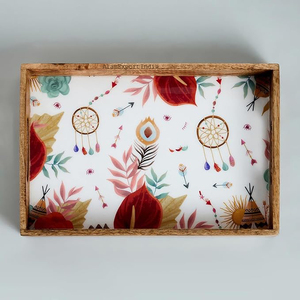 Bandeja de Servir de Madera de Mango con Acabado Natural, Diseño Único Pintado a Mano, Moderna y Lujosa, Forma Rectangular para Mesa - Product Image 6