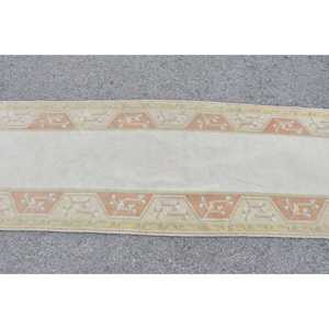 Tapis turc vintage 2,6 x 10 pieds, tapis de couloir, tapis en laine rayé blanc et marron - Product Image 3