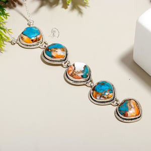 Collier en argent sterling 925 fait à la main huître épineuse Turquoise pour les femmes pierres précieuses mode pendentif colliers bijoux Turquoise - Product Image 2