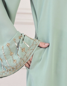 Nouvelle Robe Abaya Modeste Style 2026, Vêtement Islamique Ouvert sur le Devant, Longue Robe pour Femmes Musulmanes en Polyester à Col en V Floral - Product Image 6