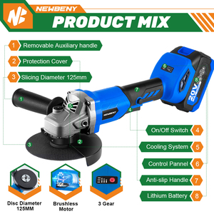 <span class=keywords><strong>Amoladora</strong></span> angular eléctrica sin escobillas ajustable de 3 velocidades y 12000RPM, herramientas eléctricas de pulido de corte inalámbrico para batería <span class=keywords><strong>Makita</strong></span> - Product Image 2