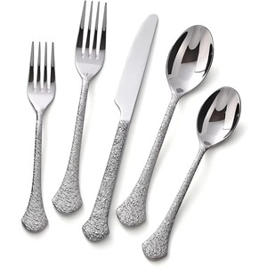 Ensemble de couverts en argent texturé martelé fait à la main pour les hôtels, les restaurants, les cafés, l'usage domestique, les repas décontractés et formels - Product Image 1