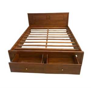 เตียงเก็บของไม้จริงพร้อมลิ้นชักและโครงไม้ระแนง ดีไซน์แบบดั้งเดิม - Product Image 4