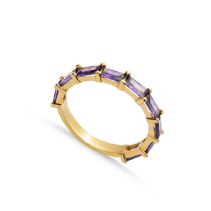 Anillo de Banda con Diseño de Piedra Redonda de Amatista, Hecho a Mano en Turquía, Chapado en Rodio, Plata de Ley 925, Joyería de Boda - Product Image 1