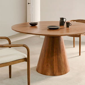 Durable & High Quality Material Solid Mango <b>Wooden</b> Round Top & Cone Shaped Wood Leg Natural Finish Home Restaurant <b>Dining</b> <b>Table</b> - Product Image 2