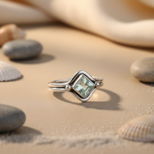 Bague tendance en argent plaqué or rose avec aquamarine carrée pour femmes, style vintage - Product Image 1