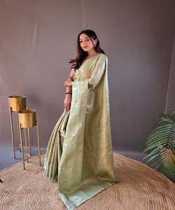 Mujeres indias atractivas usan encaje cuentas ecológicas ropa de fiesta boda precio bajo algodón listo para usar Sari - Product Image 4