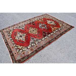 Alfombra de lana turca Vintage clásica rojo Beige 5,2X7,8 pies área grande abstracto adolescentes diseño rectangular respaldo de látex Patchwork para - Product Image 3