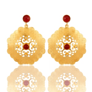 Boucles d'oreilles en pierres précieuses Aventurine rouge CZ faites à la main en plaqué or 18 carats boucles d'oreilles à la mode fabricant de bijoux en laiton Collection Vintage - Product Image 3