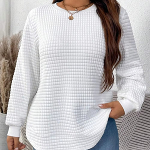 Sudadera de mujer personalizada, Sudadera de punto de color sólido de gofre, tejido de gofre grueso y cálido para mujer - Product Image 1
