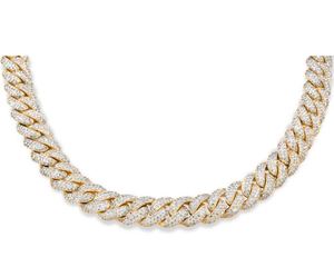 Chaîne cubaine en or jaune 14 carats avec diamants, chaîne à maillons en argent sterling 925 avec perles rondes blanches, testée et approuvée, style luxueux - Product Image 1