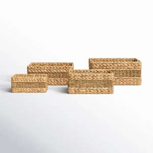 Ensemble de 4 paniers en jacinthe d'eau faits à la main, panier de rangement artisanal, vente en gros, écologique, fabriqué par VgreenArt au Vietnam - Product Image 2