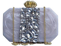 Tas Clutch Resin Desain Alam Eropa Modern Mewah Tali Emas Pola Geometris Bunga Pesta Malam Natal Aaliyan