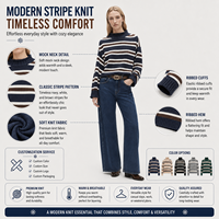 Pull en tricot rayé pour femme FNJIA, pull en tricot pour femme 7GG 100% coton, coupe ample, vêtements décontractés pour l'automne, possibilité de personnalisation OEM en gros