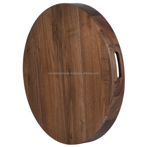 WONDER OVERSEAS Plateau de service rond fait à la main de 20x20 pouces en bois de noyer de première qualité - Product Image 3