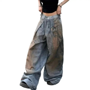 กางเกงยีนส์ลำลองทรงหลวมขากว้างขนาดใหญ่สำหรับผู้หญิงกางเกงยีนส์ทรงหลวมลำลองในเมือง - Product Image 5