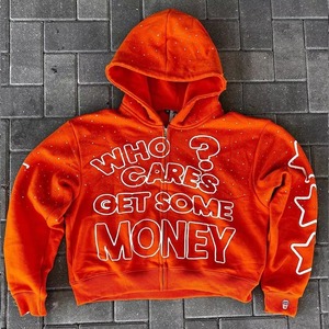 Y2K Trendy Custom Rhinestone Hoodie Unisex Fleece French Terry Acid Wash Distressed Zip up Hoodie Manufacturers Custom logo - Product Image 5