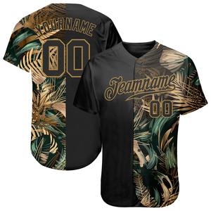 Uniforme de béisbol Industria Ropa deportiva Personalizada 3D Hojas tropicales verdes doradas en estilo de Jungle Hawaii Jersey de béisbol auténtico - Product Image 1
