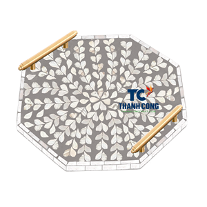 Haute qualité deux poignées nacre incrusté chocolat plateaux de service en gros pour Eid Mubarak flore plateau inclus - Product Image 2