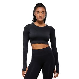 ออกแบบชุดออกกำลังกายของคุณเอง เสื้อยืดแขนยาวคอกลม ทรงเข้ารูป ยืดหยุ่นได้ ขายส่ง เสื้อยืดแขนยาวสำหรับออกกำลังกายสำหรับผู้หญิง - Product Image 5