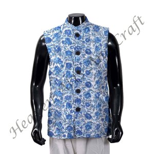 Main indienne bloc coton imprimé vestes courtes matelassées pur coton hommes vestes d'hiver Style bohème Vintage veste manteau cadeau - Product Image 2